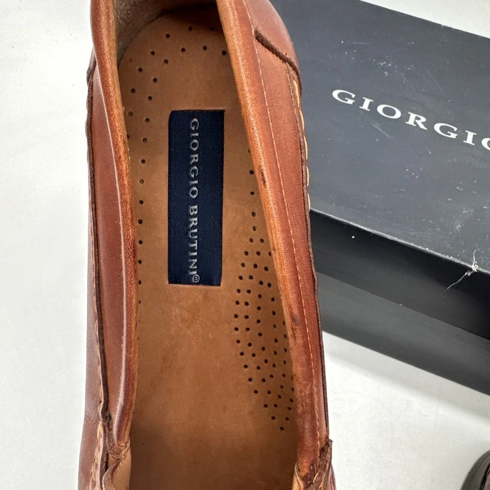 Giorgio Brutini Men's Woven Tassel Loafers Brown Leather Shoes 10M